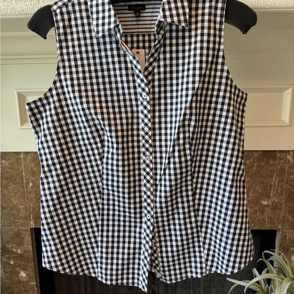 Talbots Black and White Gingham Sleeveless Shirt